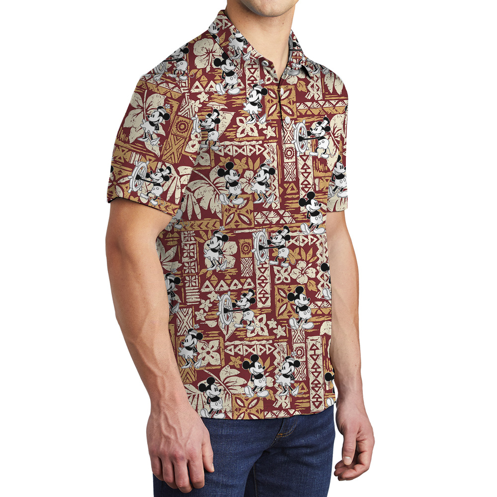 Vintage Steamboat Willie Mickey Tapa Hawaiian Polo Shirt