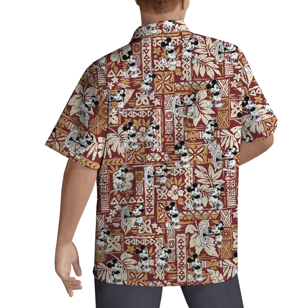 Cute Mickey Steamboat Willie Tapa Hibiscus Hawaiian Shirt