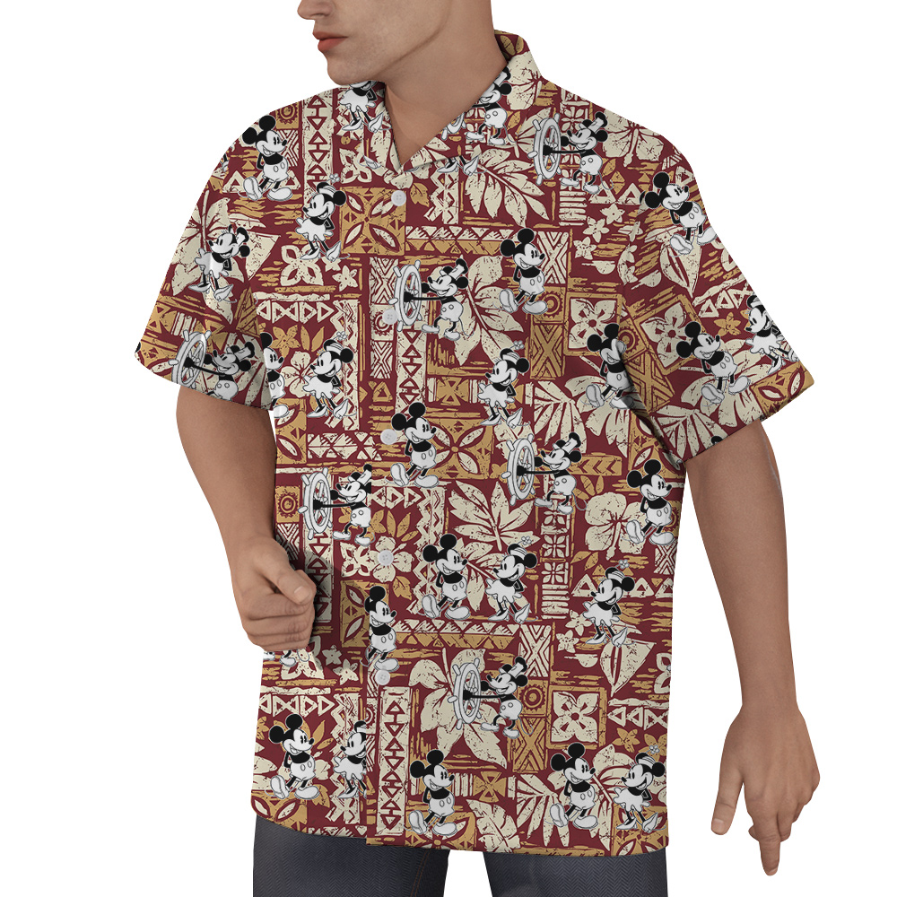 Cute Mickey Steamboat Willie Tapa Hibiscus Hawaiian Shirt