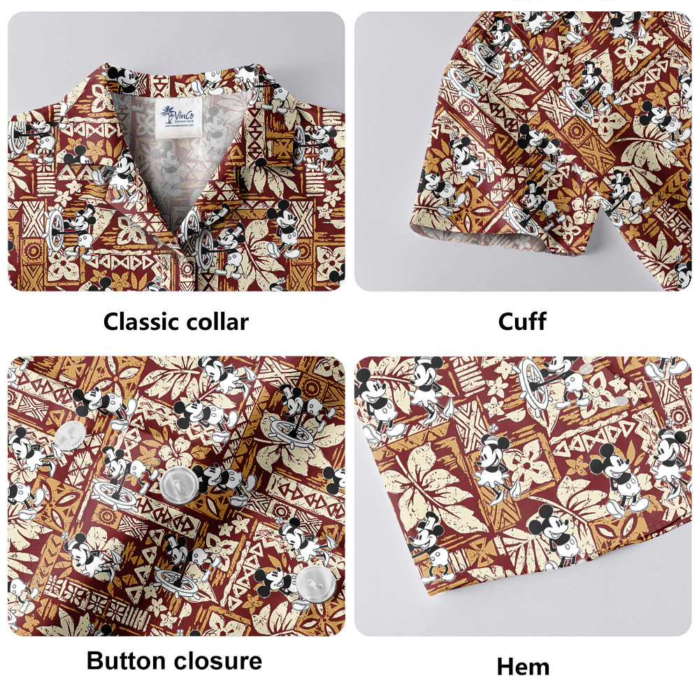 Cute Mickey Steamboat Willie Tapa Hibiscus Hawaiian Shirt