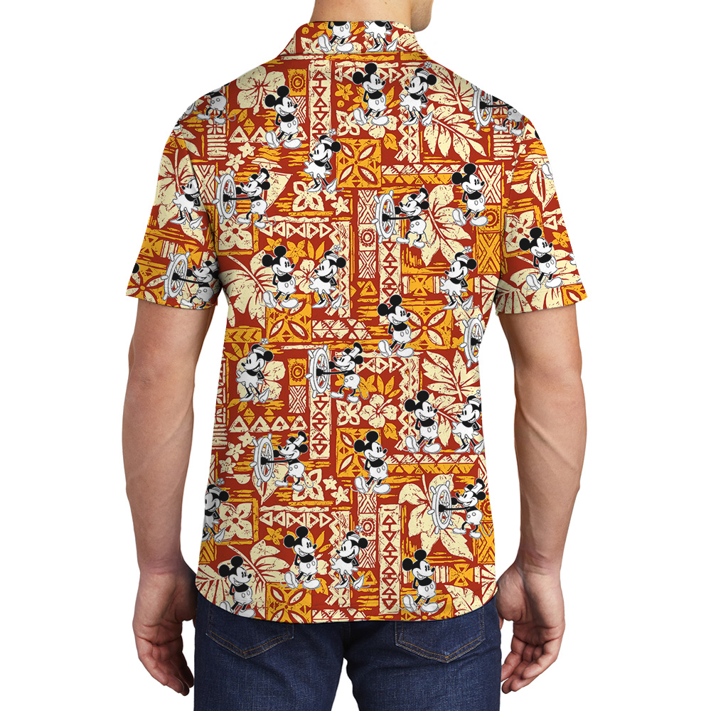 Hibiscus Tapa Pattern Steamboat Willie Mickey Hawaiian Polo Shirt