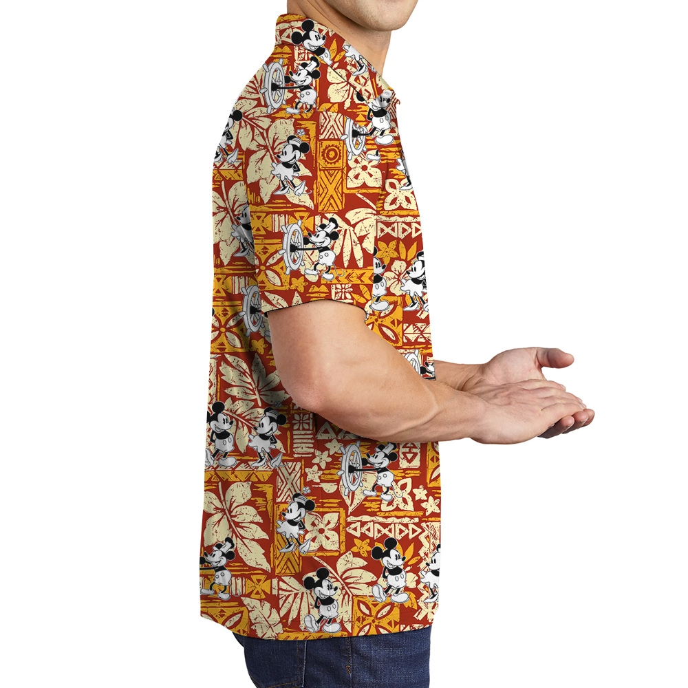 Hibiscus Tapa Pattern Steamboat Willie Mickey Hawaiian Polo Shirt