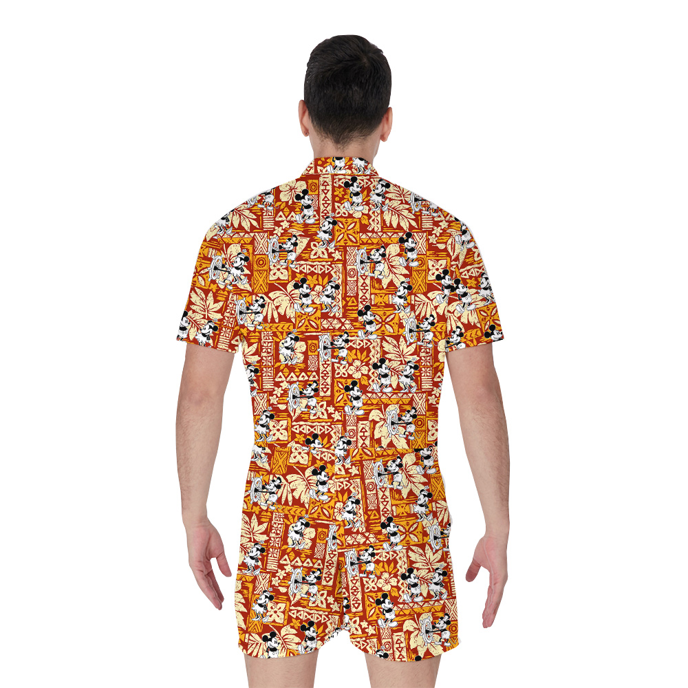 Steamboat Willie Mickey Vintage Tapa Floral Men's Hawaiian Romper