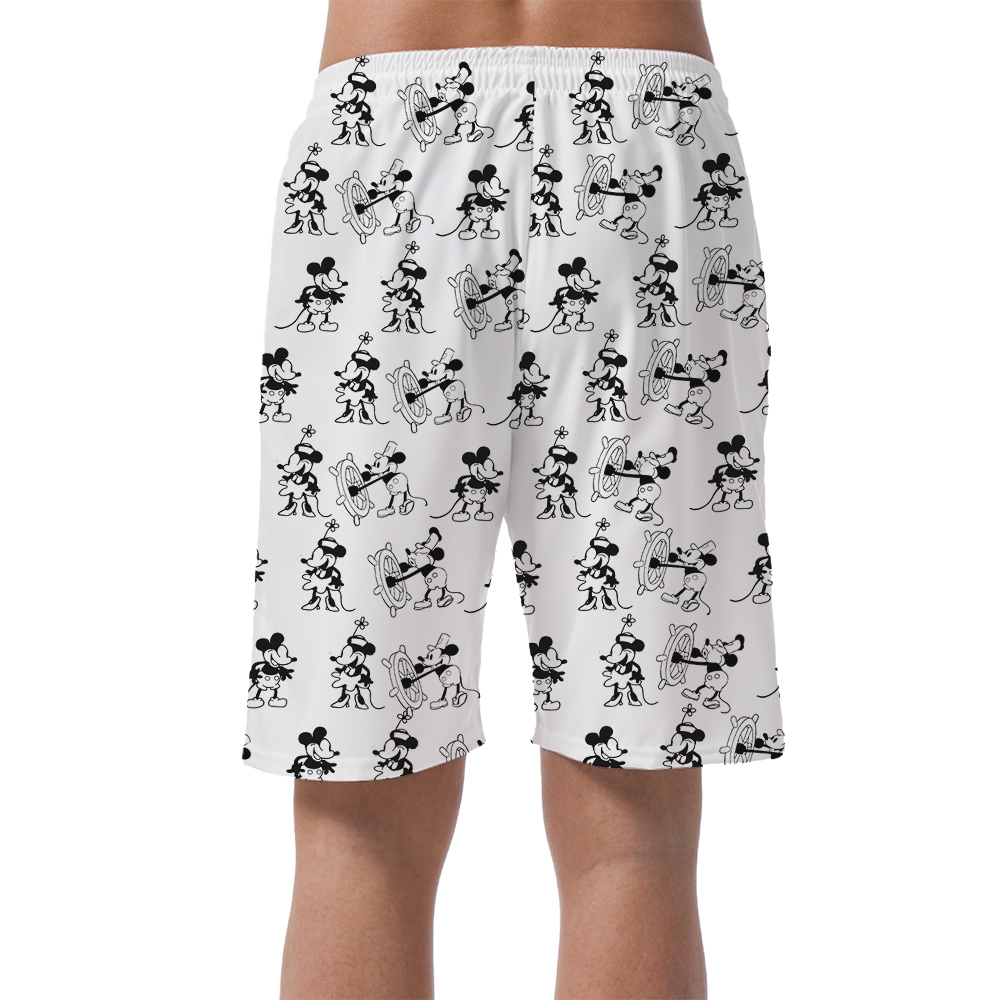 Cute Mickey Steamboat Willie Vintage Hawaiian Beach Shorts For Men