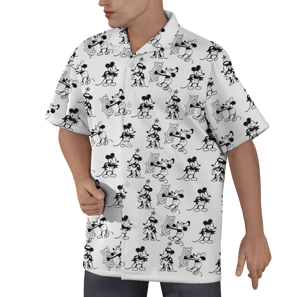 Vintage Mickey Steamboat Willie 1928 Hawaiian Button Up Shirt