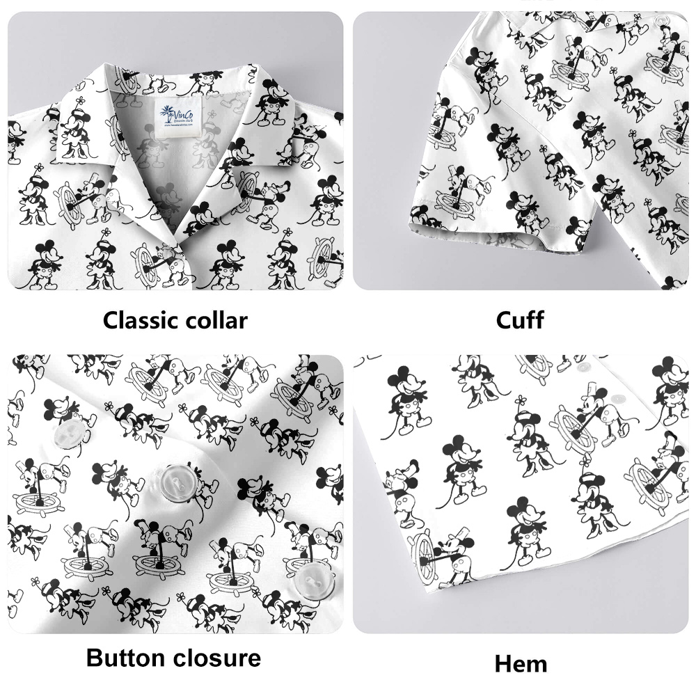 Vintage Mickey Steamboat Willie 1928 Hawaiian Button Up Shirt