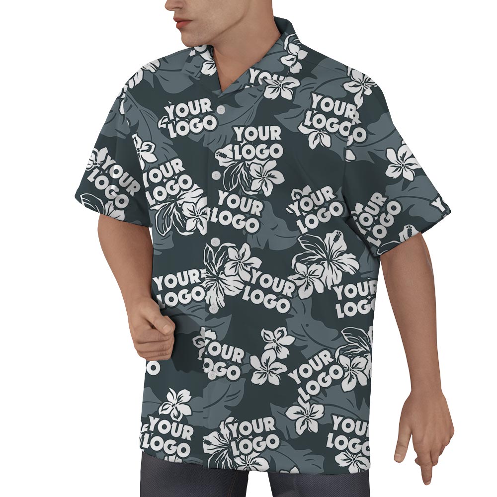 Custom Logo Grey Summer Hawaiian Shirts Men