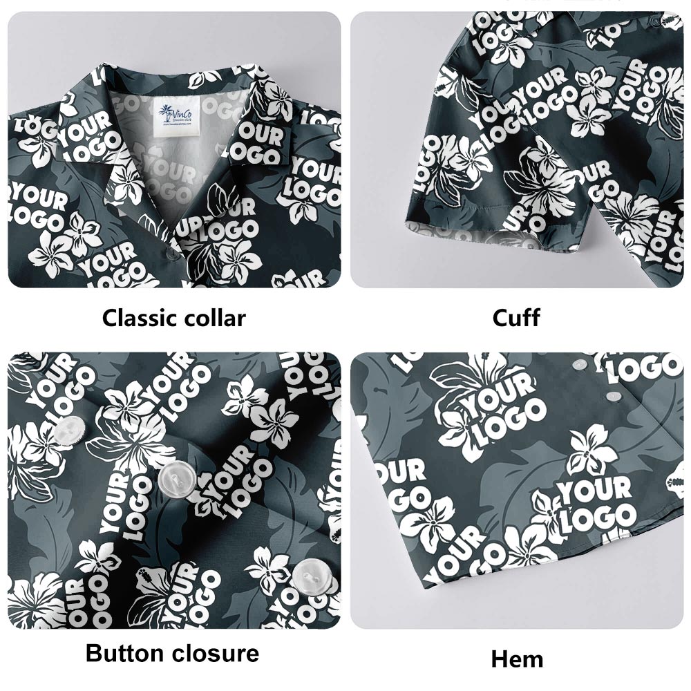 Custom Logo Grey Summer Hawaiian Shirts Men