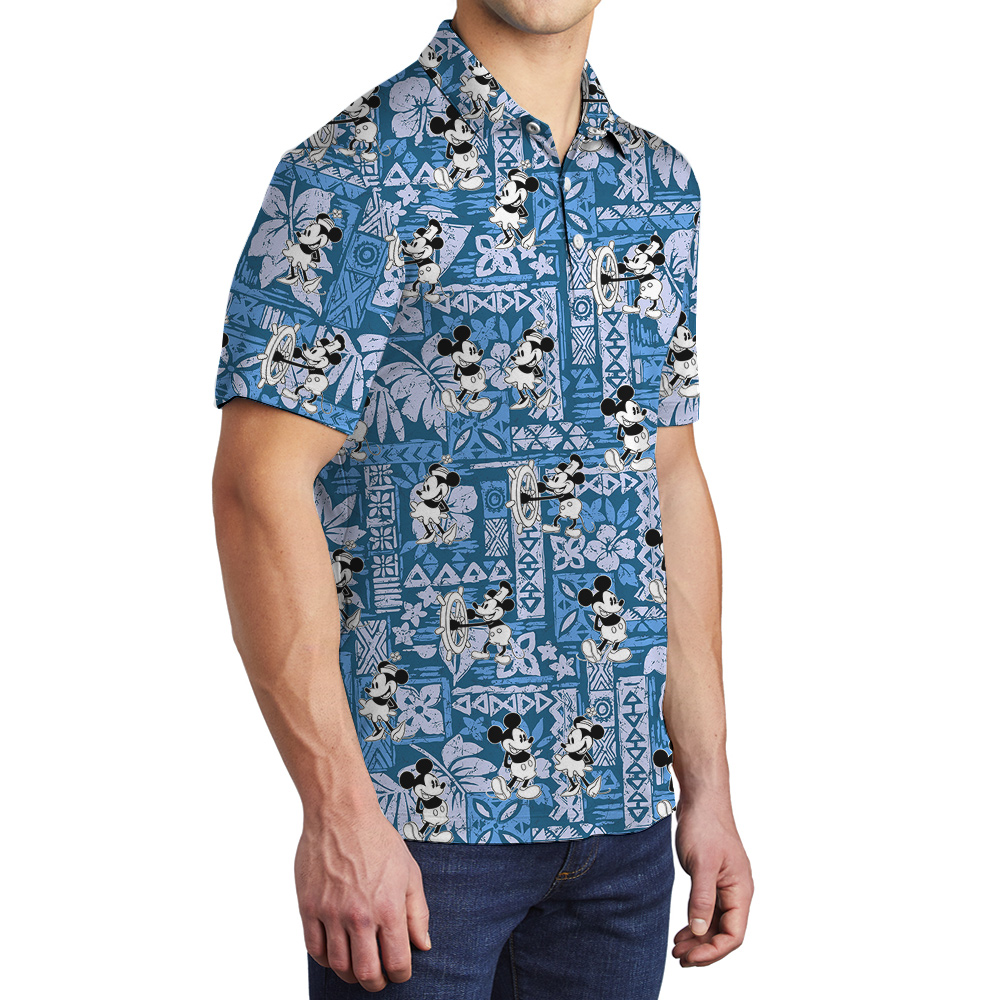Cute Mickey Steamboat Willie 1928 Vintage Navy Hawaiian Polo Shirt