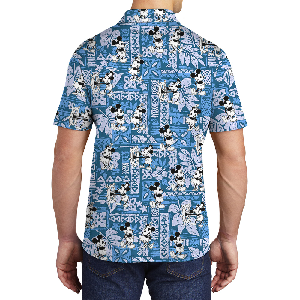 Cute Mickey Steamboat Willie 1928 Vintage Navy Hawaiian Polo Shirt