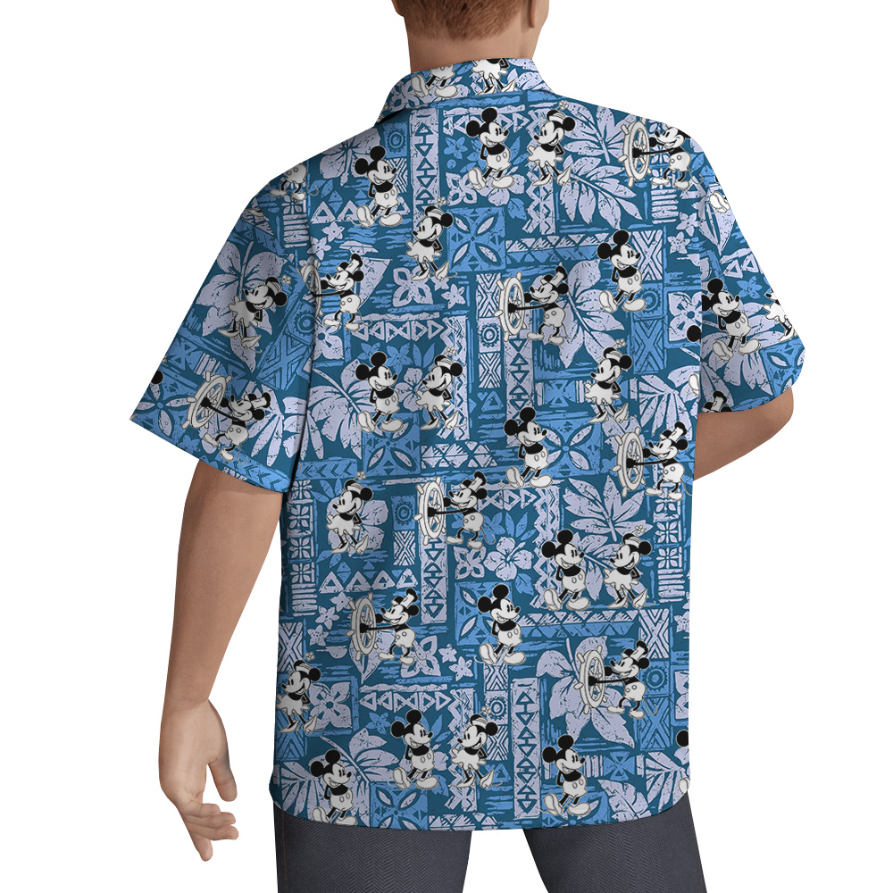 Steamboat Willie Mickey Vintage Pattern Navy Hawaiian Shirt