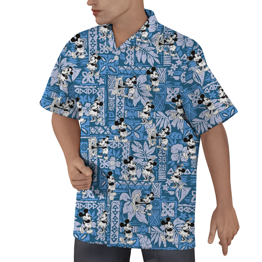 Steamboat Willie Mickey Vintage Pattern Navy Hawaiian Shirt