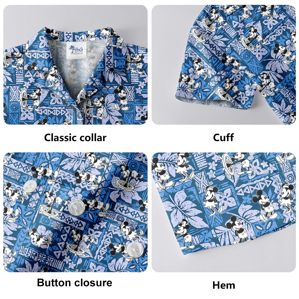 Steamboat Willie Mickey Vintage Pattern Navy Hawaiian Shirt