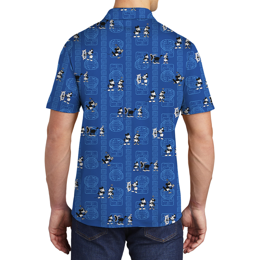 Cute Mickey Steamboat Willie Vintage Navy Hawaiian Polo Shirt