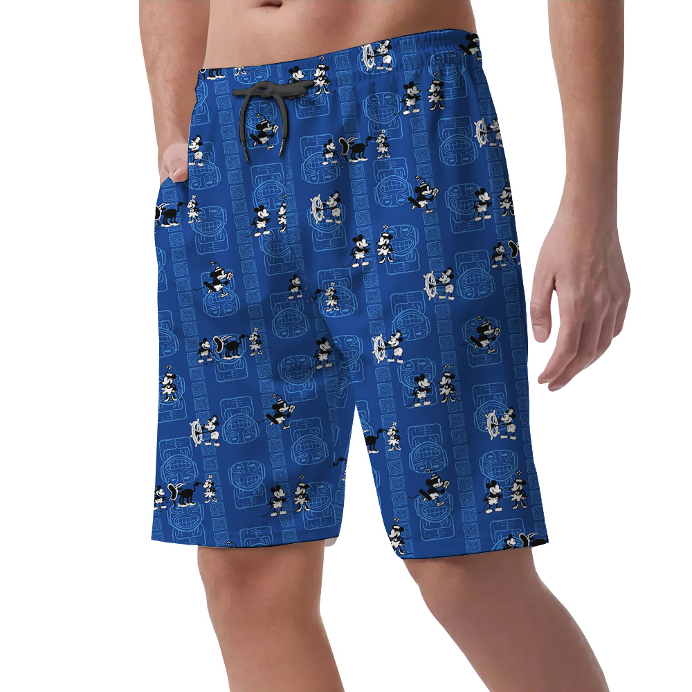 Steamboat Willie Mickey Classic Navy Hawaiian Beach Shorts For Men