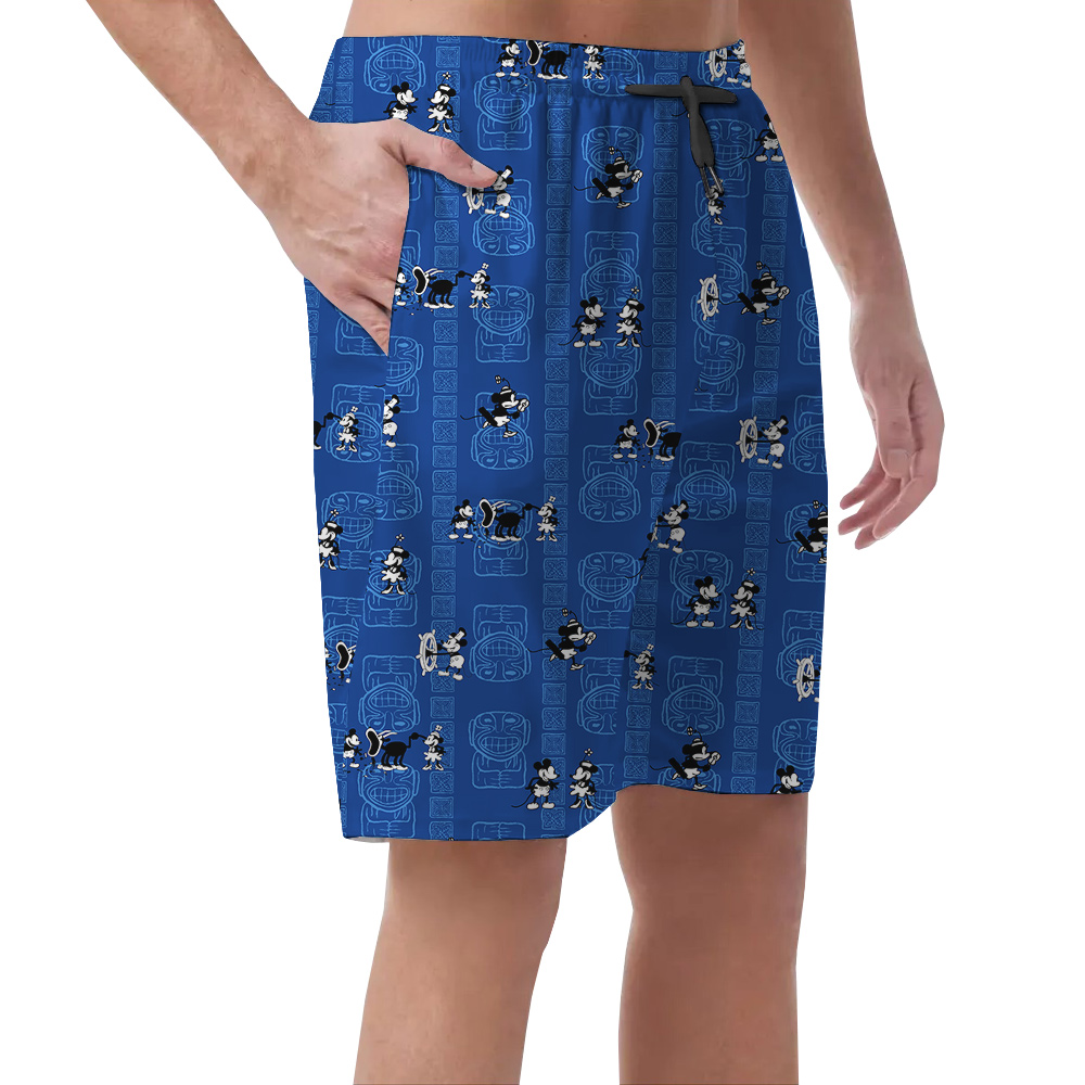 Steamboat Willie Mickey Classic Navy Hawaiian Beach Shorts For Men