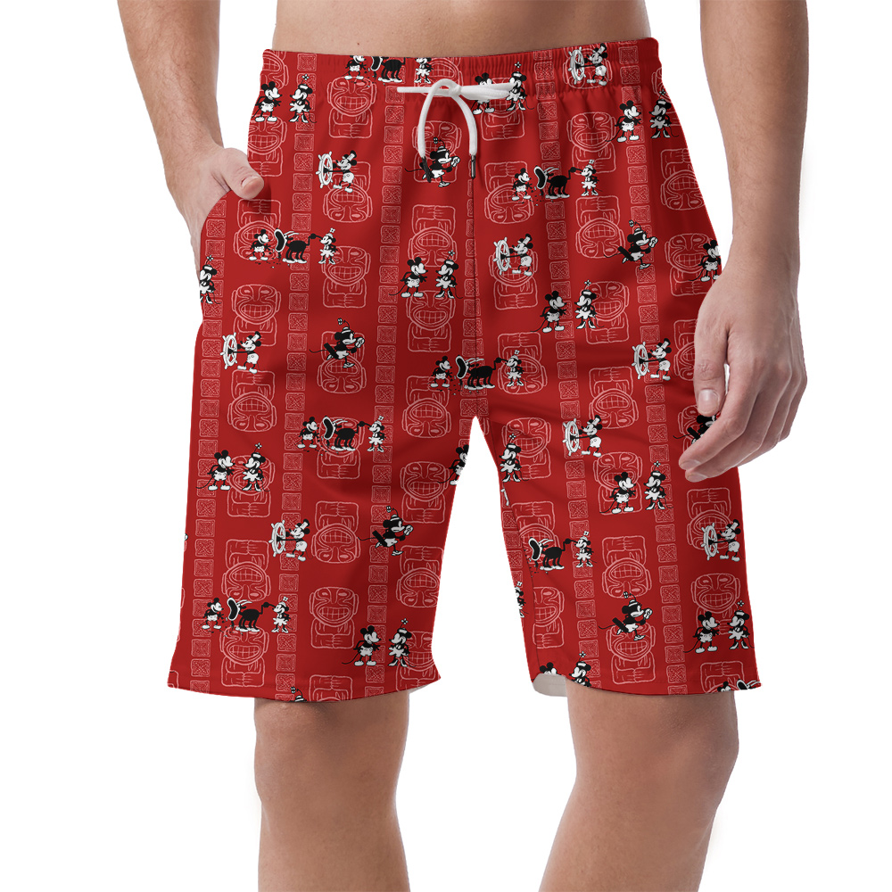Vintage Steamboat Willie Mickey Red Hawaiian Beach Shorts For Men - variant image 1