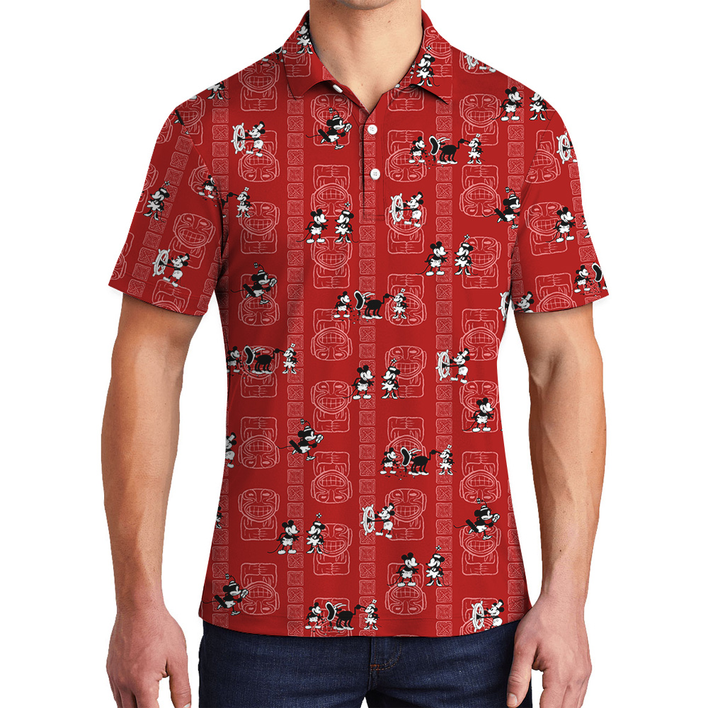 Steamboat Willie Mickey Vintage Red Hawaiian Polo Shirt - variant image 1