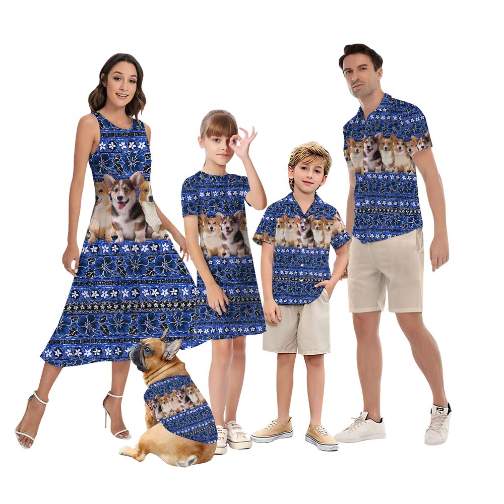 Corgi Blue Family Matching Hawaiian Outfits - variant image 1