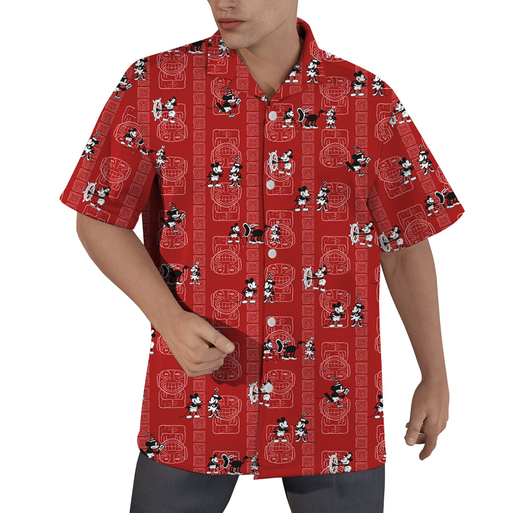 Vintage Tiki Steamboat Willie Mickey Red Hawaiian Shirt - variant image 1