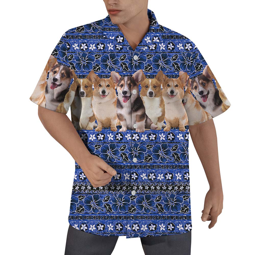 Corgi Blue Summer Hawaiian Shirt Men - variant image 1