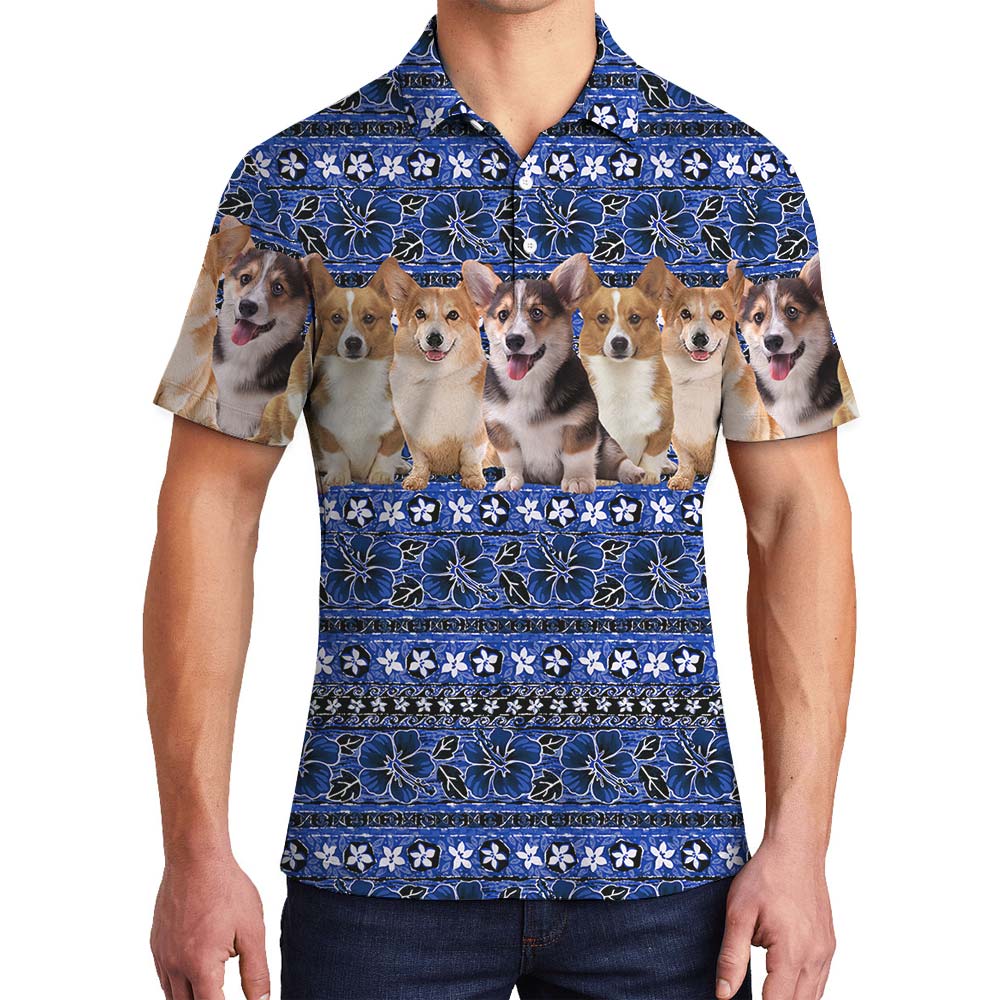 Cute Corgi Blue Hawaiian Polo Men - variant image 1