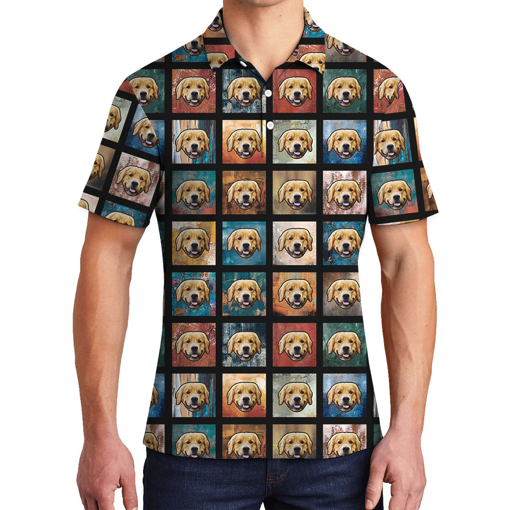 Pup Pattern Custom Hawaiian Polo Shirt with Dog Face - variant image 1
