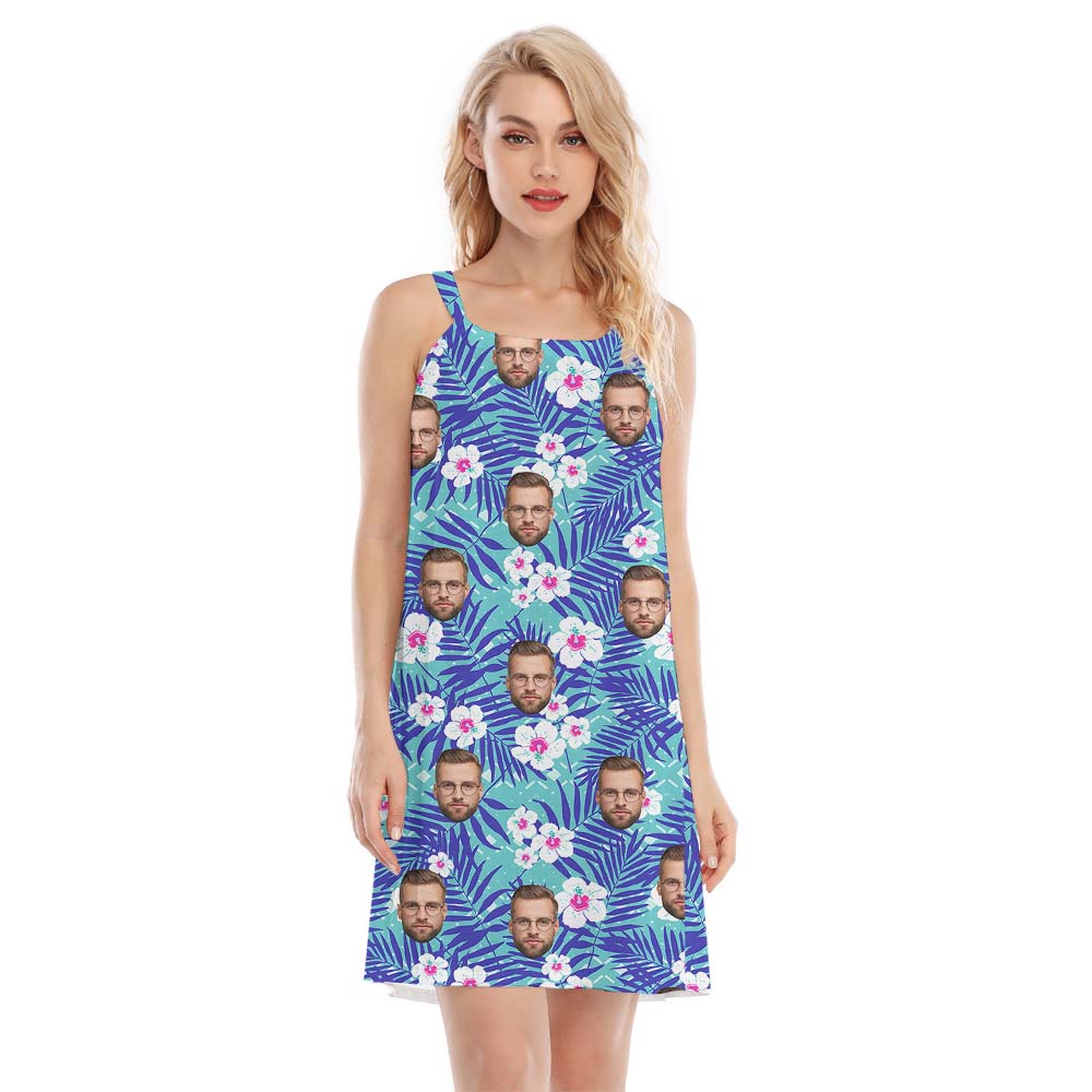 Custom Face Floral Blue Women's Cami Dress - variant image 1