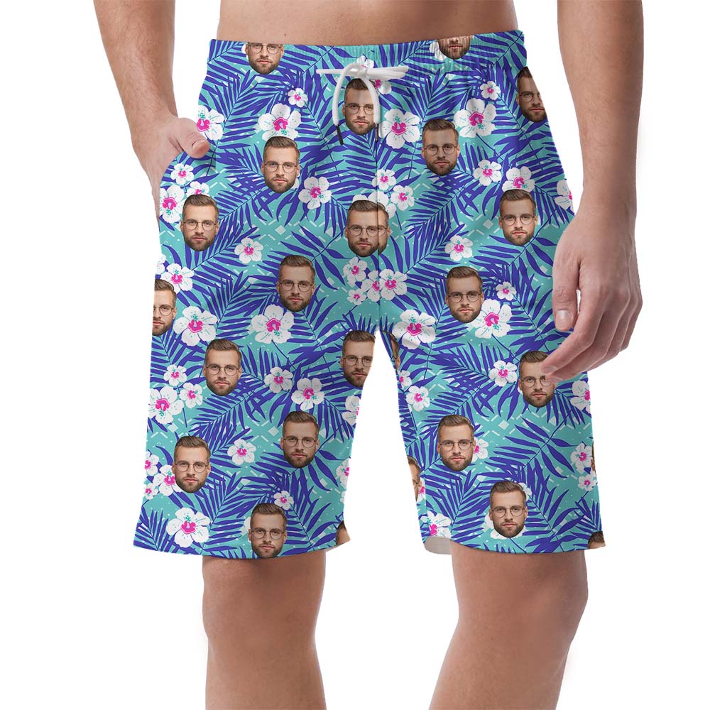 Custom Face Blue Tropical Men's Hawaiian Shorts - variant image 1