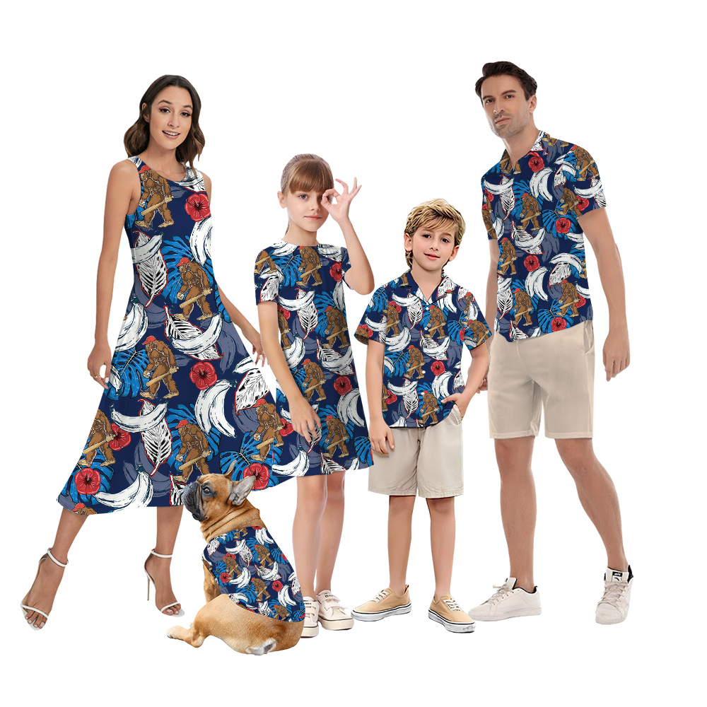 Funny Bigfoot Baseball Tropical Blue Matching Family Hawaiian Outfits - variant image 1
