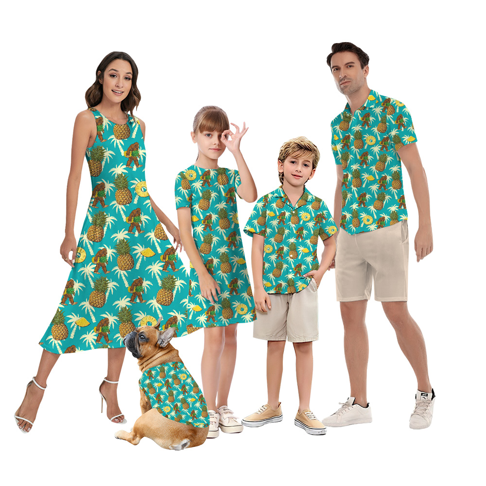 Funny Bigfoot Pineapple Vintage Palm Tree Matching Family Hawaiian Outfits - variant image 1