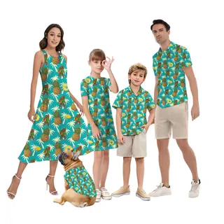 Funny Bigfoot Pineapple Vintage Palm Tree Matching Family Hawaiian Outfits