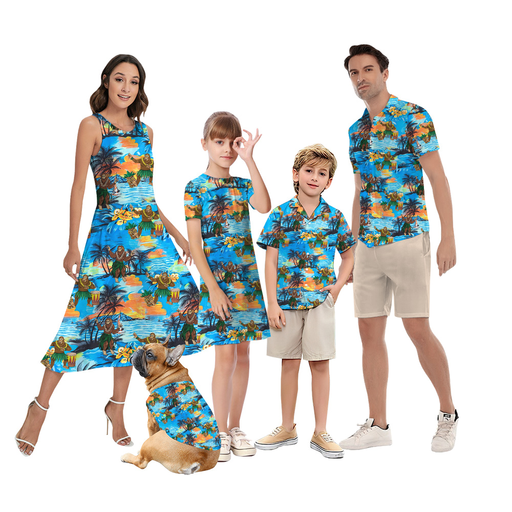 Tropical Islands Hula Bigfoot Blue Matching Family Hawaiian Outfits - variant image 1