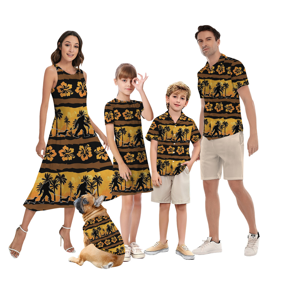 Vintage Bigfoot Walking Dachshund Hibiscus Matching Family Hawaiian Outfits - variant image 1