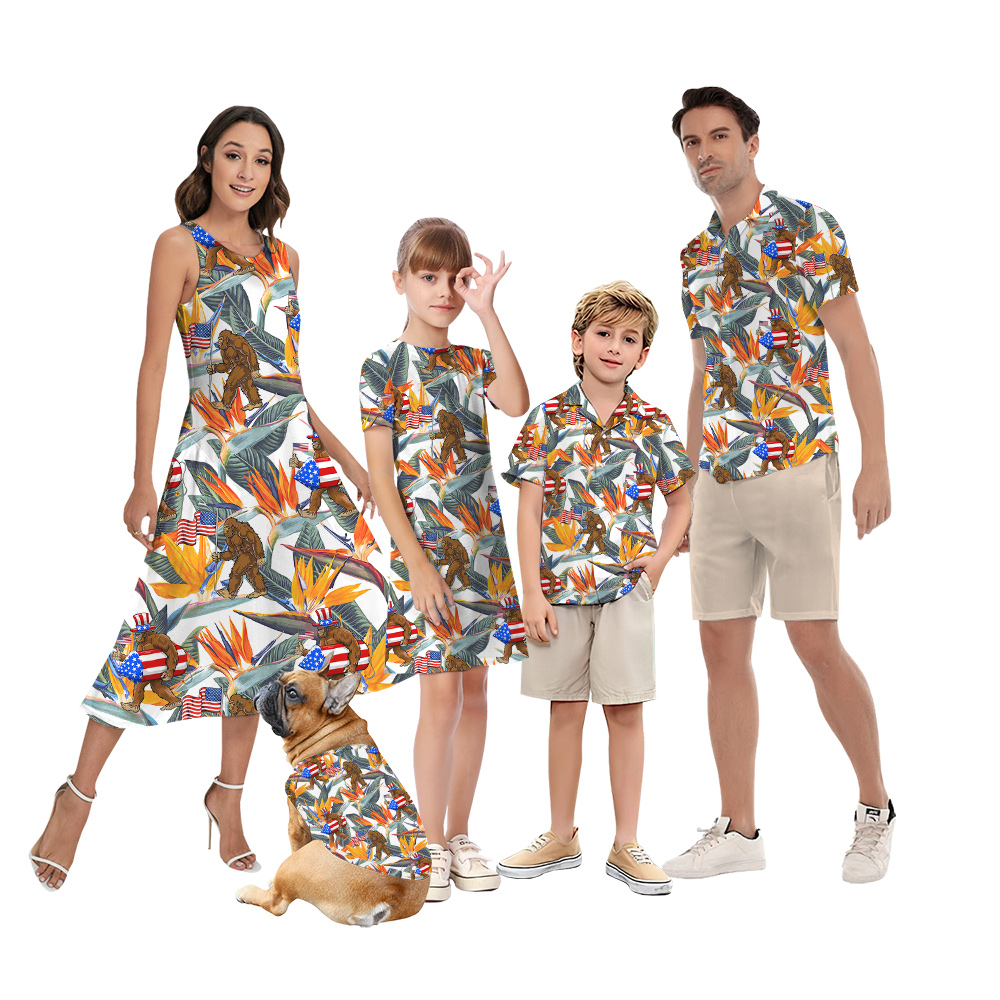 4th Of July Bigfoot Floral Family Matching Hawaiian Outfits - variant image 1