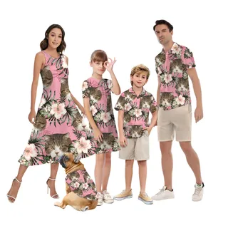 Custom Cat Face Matching Family Hawaiian Outfit