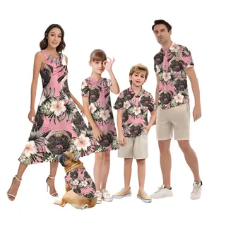 Custom Dog Face Matching Family Hawaiian Outfits