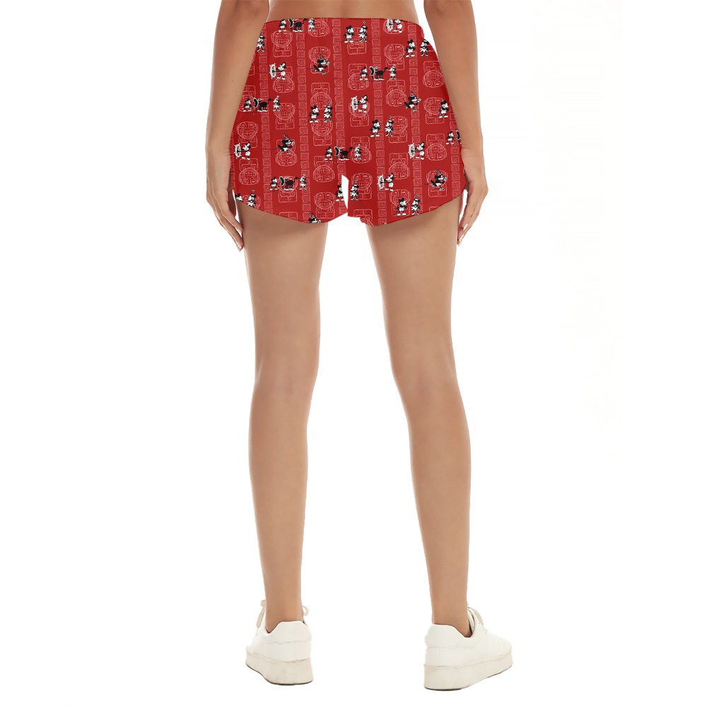 Classic Steamboat Willie Mickey Red Hawaiian Beach Shorts For Women