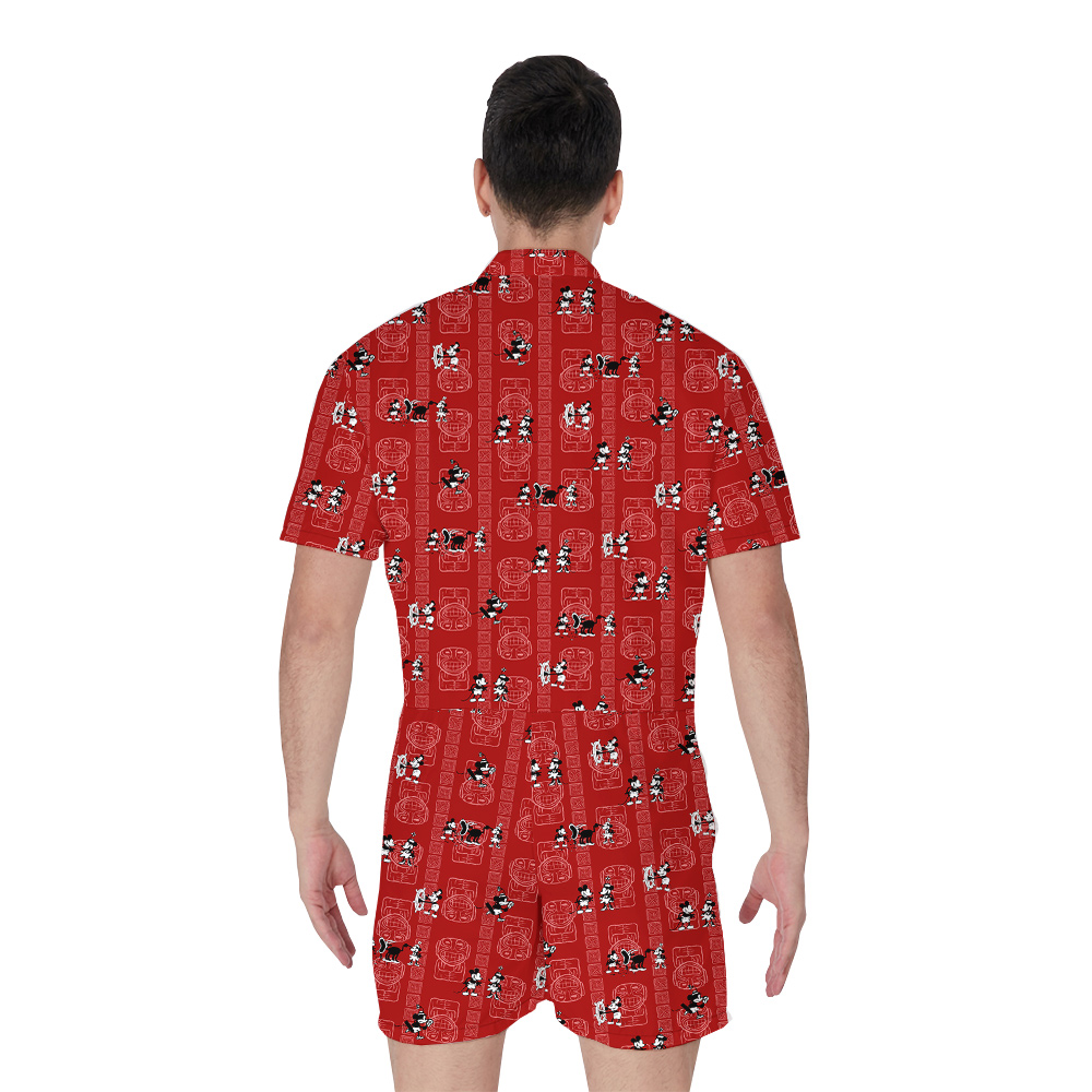 Funny Mickey Steamboat Willie Vintage Red Hawaiian Romper