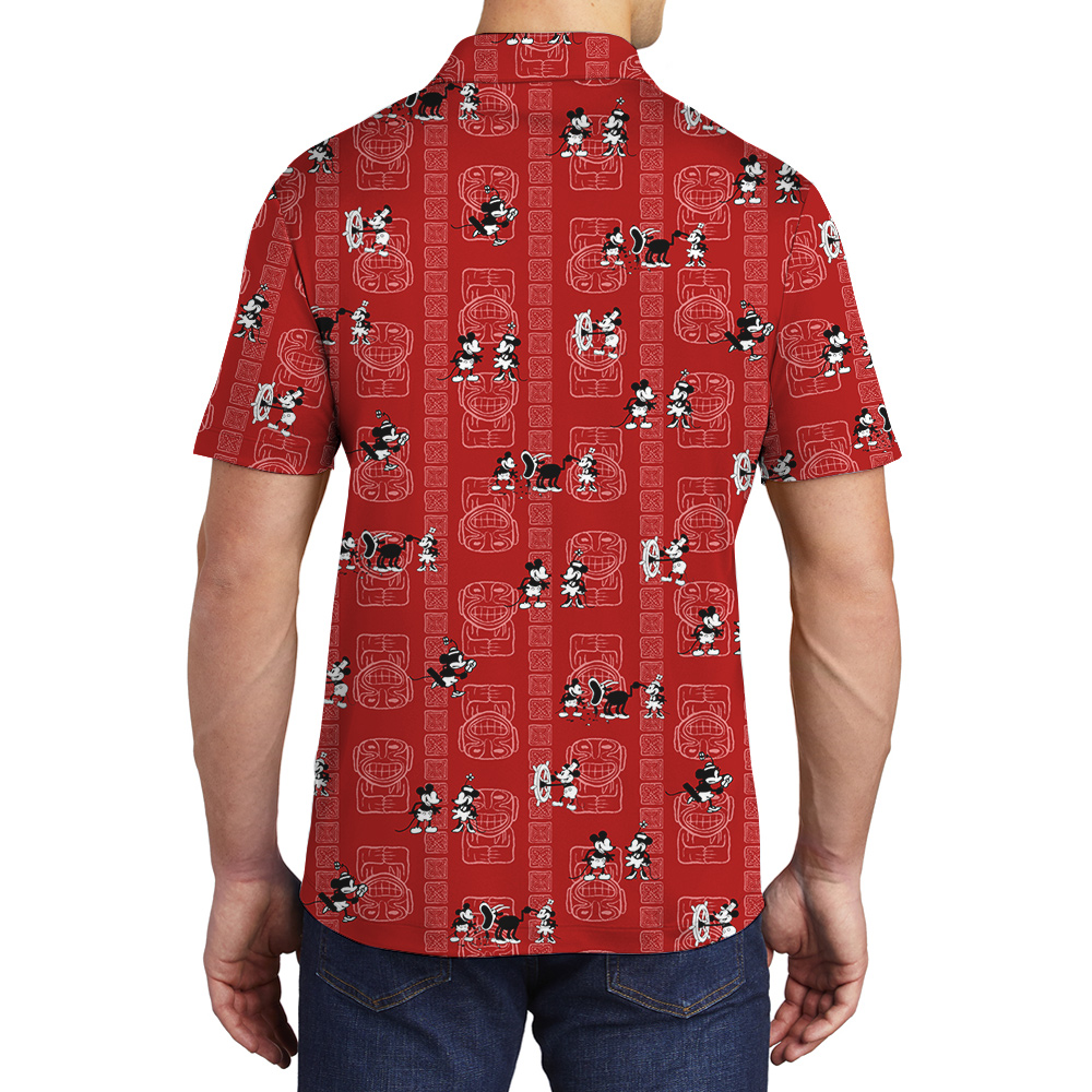 Steamboat Willie Mickey Vintage Red Hawaiian Polo Shirt