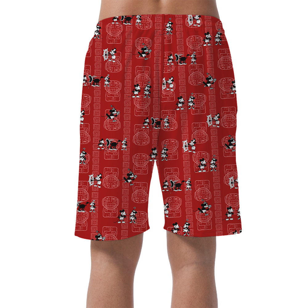 Vintage Steamboat Willie Mickey Red Hawaiian Beach Shorts For Men