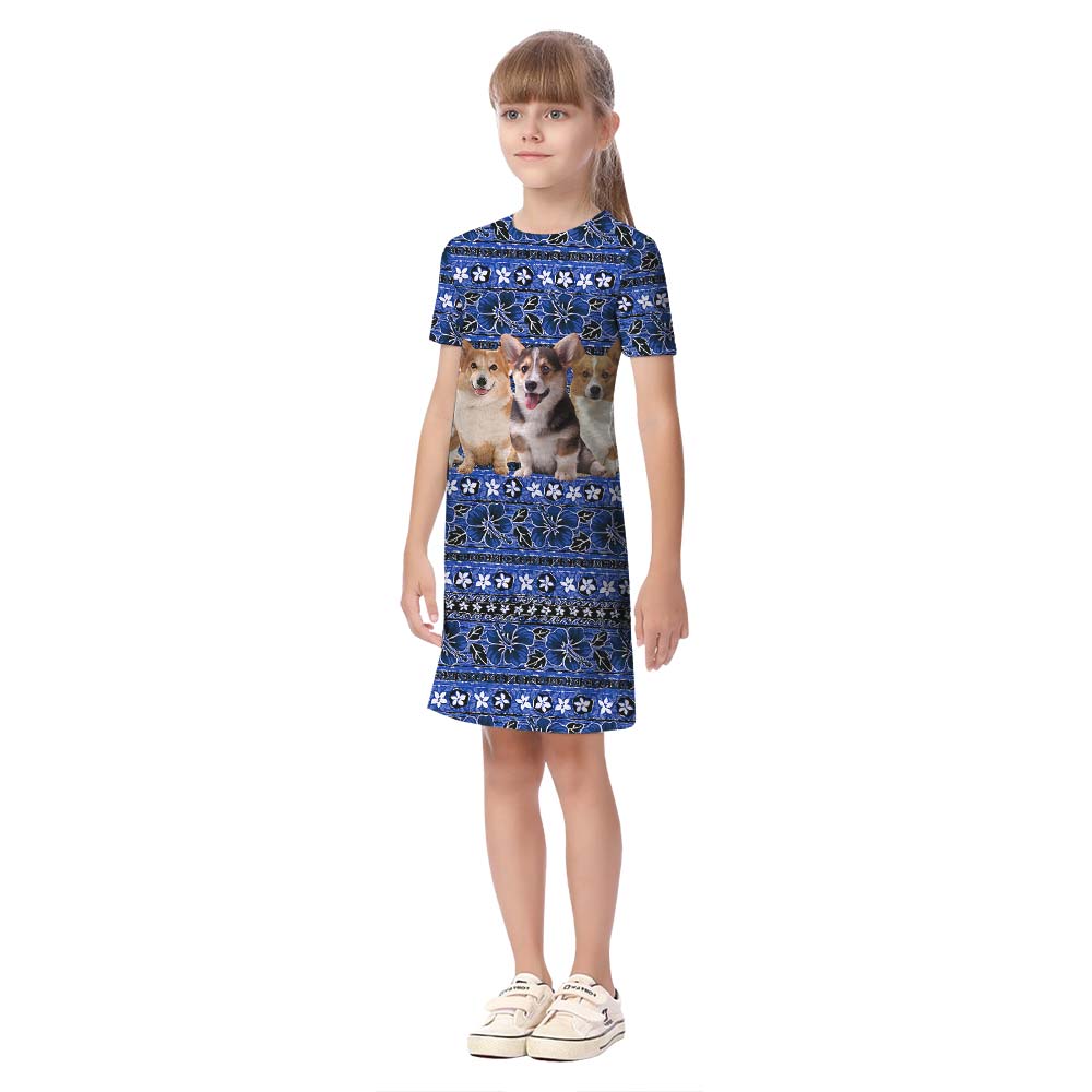 Corgi Blue Family Matching Hawaiian Outfits