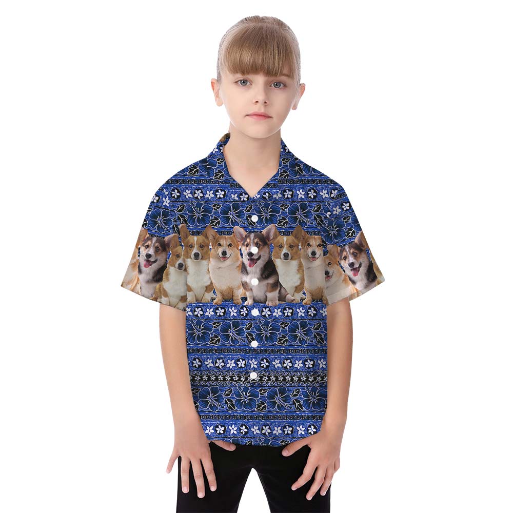 Corgi Blue Family Matching Hawaiian Outfits