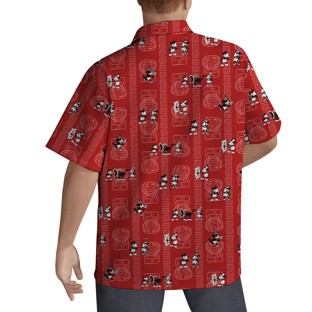 Vintage Tiki Steamboat Willie Mickey Red Hawaiian Shirt