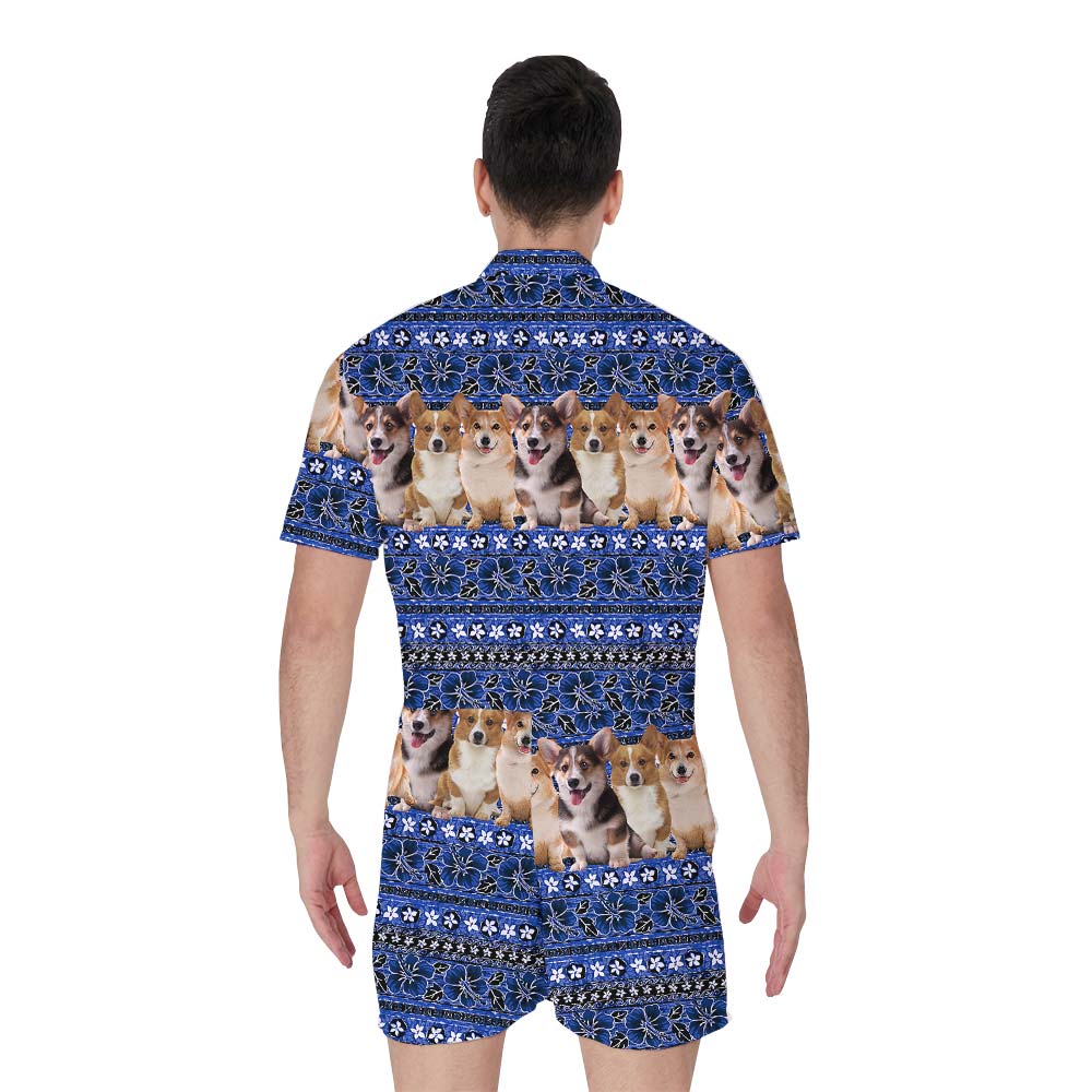 Corgi Blue Hawaiian Romper Men
