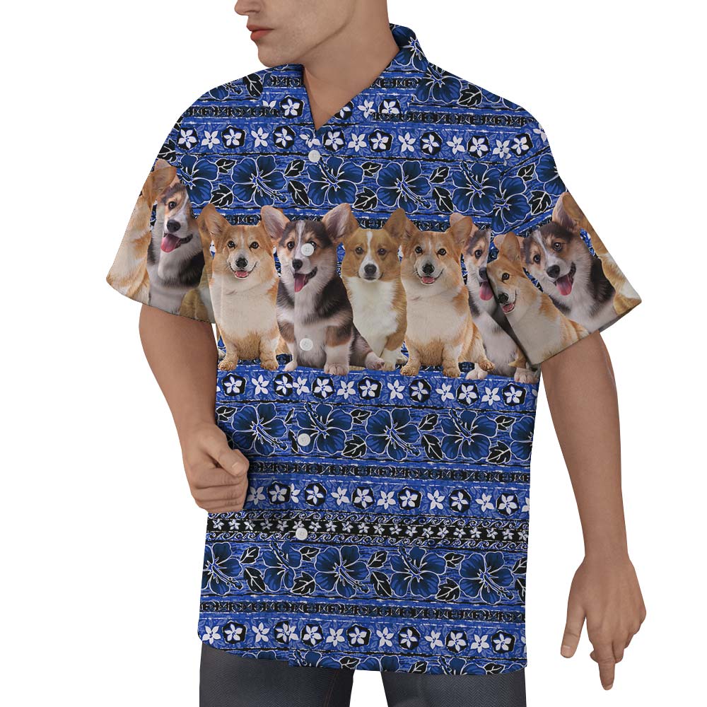 Corgi Blue Summer Hawaiian Shirt Men