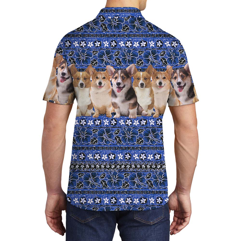 Cute Corgi Blue Hawaiian Polo Men