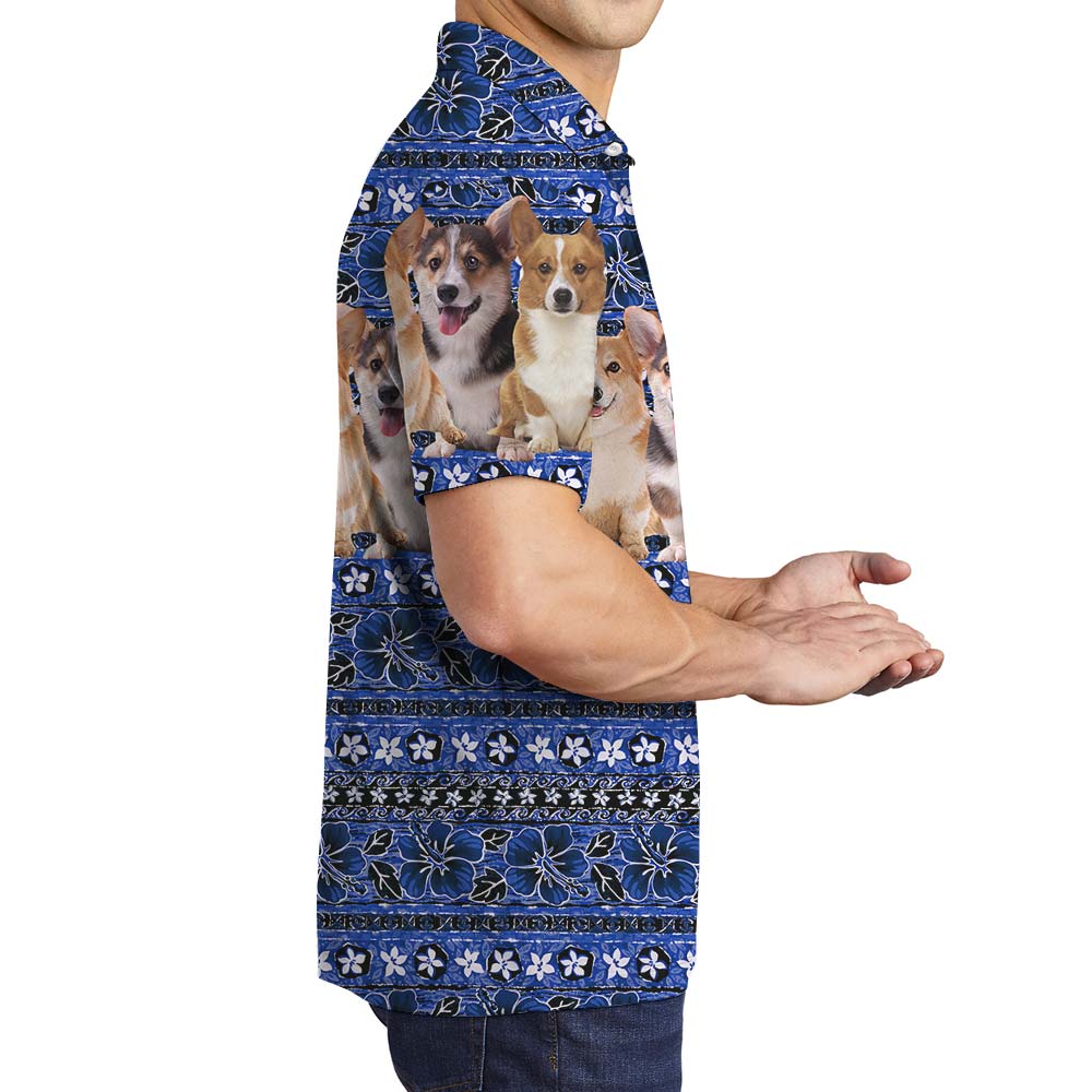 Cute Corgi Blue Hawaiian Polo Men