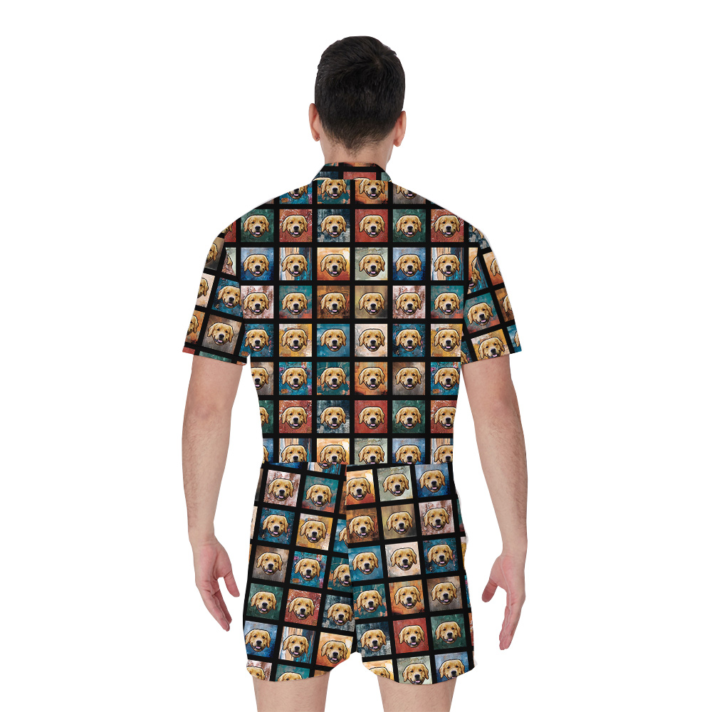 Aloha Pooch Custom Hawaiian Men Romper with Dog Face