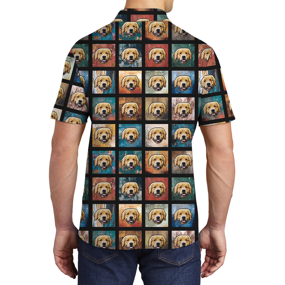 Pup Pattern Custom Hawaiian Polo Shirt with Dog Face